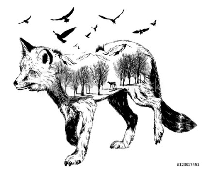 Picture of Vector Double exposure silhouette of fox